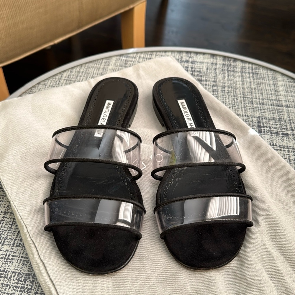 Manolo Blahnik Black Invymu Sandals / Best for size 7.